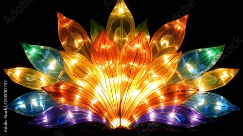 Illuminated Rainbow Leaf Lantern Festival Display