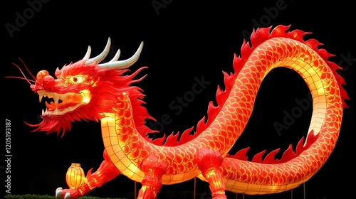 Illuminated Red Dragon Lantern Festive Display