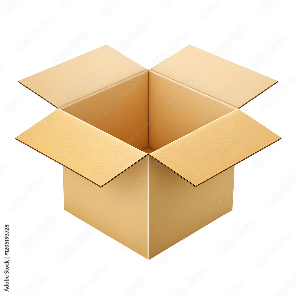 Open Cardboard Box: A simple, open square cardboard box, ready for packaging and shipping, symbolizes new beginnings and potential. Open Cardboard Box: A simple, open square cardboard box, ready for packaging and shipping, symbolizes new beginnings and potential.