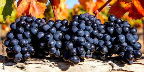 Ripe Black Grapes Hang from...