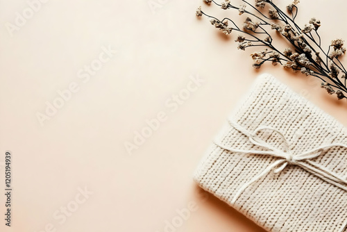 Knitted Gift Box Lies on a ...