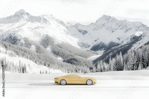 Yellow Car Drives on Snowy ...