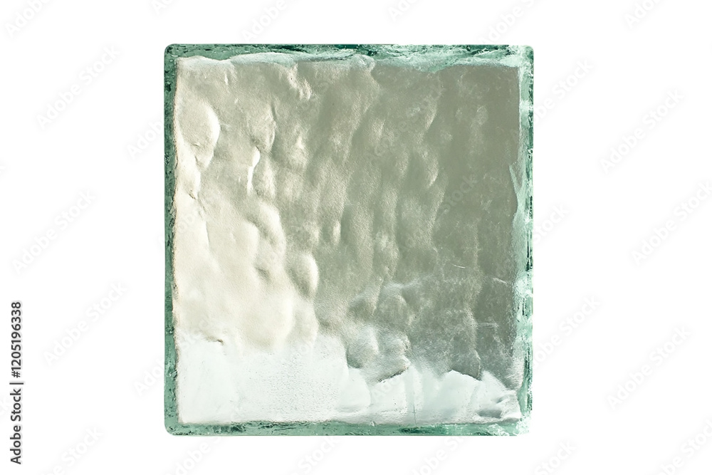 Textured Glass Block: A Close-Up View of a Single, Square, Opaque Glass Block with a Unique, Irregular Surface Texture. Textured Glass Block: A Close-Up View of a Single, Square, Opaque Glass Block with a Unique, Irregular Surface Texture.