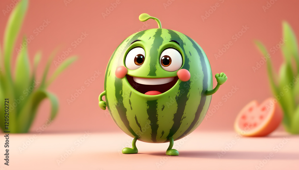 Fototapeta premium Joyful Watermelon Cartoon Character