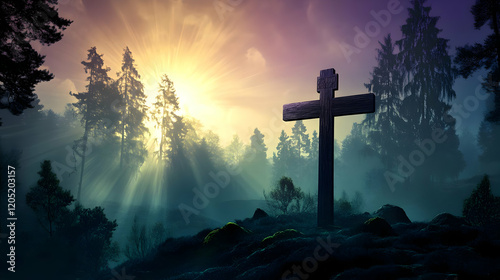 Wooden Cross Stands on a Hi...