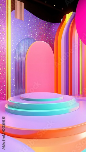 Colorful 3D Render Stage Background photo