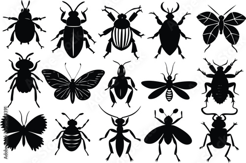 insects silhouettes in black on a beige background
