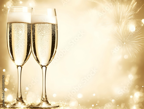 Two Champagne Flutes Sparkl...