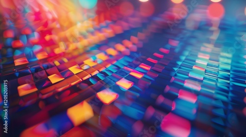 A vibrant, isolated circular pattern with bold hues of red, blue, and yellow, surrounded by a soft blurred background in HD clarity.