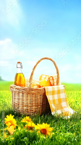 Picnic Basket Sits on Grass...