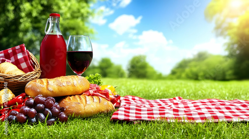 Picnic Basket Sits on Lush ...