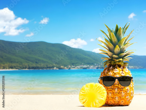 Ripe Pineapple with Sunglas...