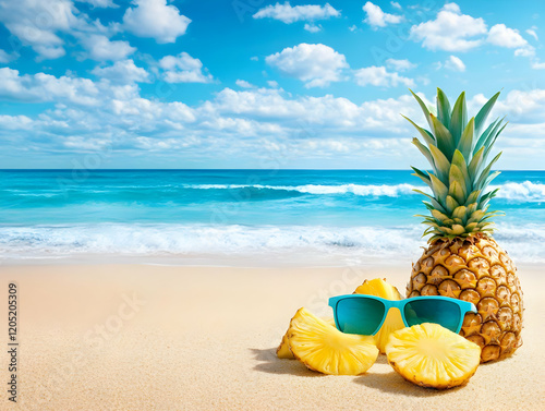 Ripe Pineapple with Sunglas...