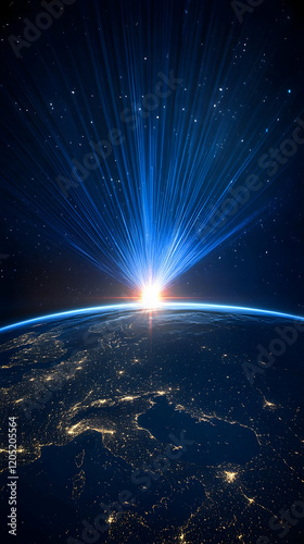 Blue Light Beams Shine over...