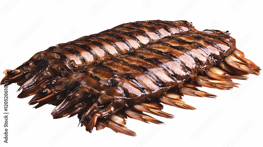 Two Grilled Mantis Shrimp Displayed on a White Background Two Grilled Mantis Shrimp Displayed on a White Background