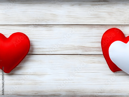 Red and White Hearts on Whi...