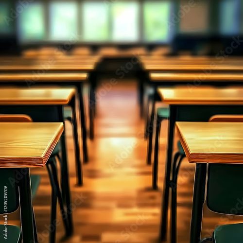 Empty Classroom with Wooden...