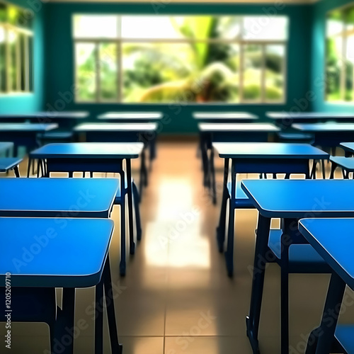 Empty Classroom Shows Blue ...