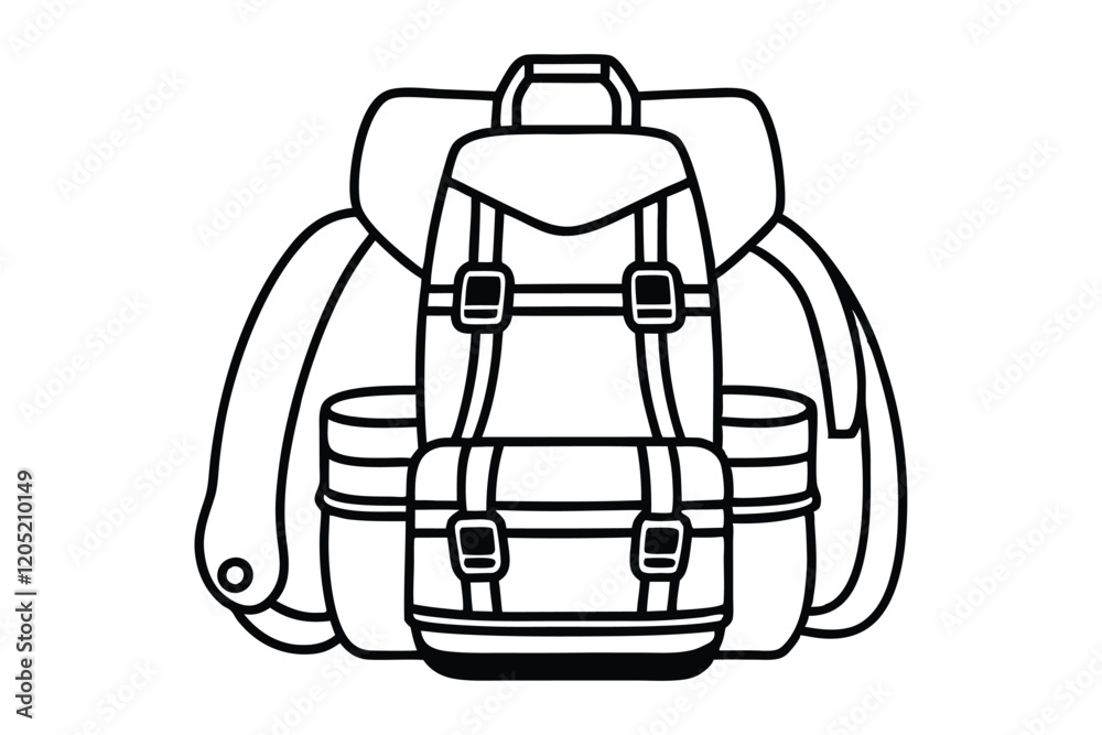 A hiking backpack, packed for adventure vector illustration.eps A hiking backpack, packed for adventure vector illustration.eps