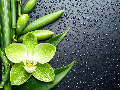 Green Orchid, Bamboo Stalks...