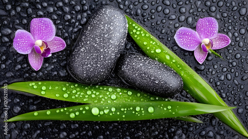 Two Wet Black Stones Lie Be...
