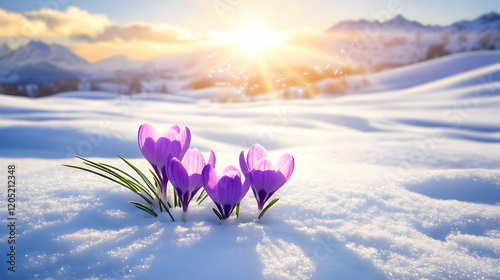Purple Crocuses Bloom in Sn...