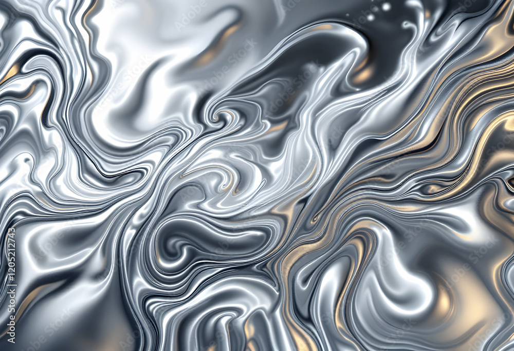 Fototapeta premium Abstract Silver Gold Liquid Marble Swirl Art Print
