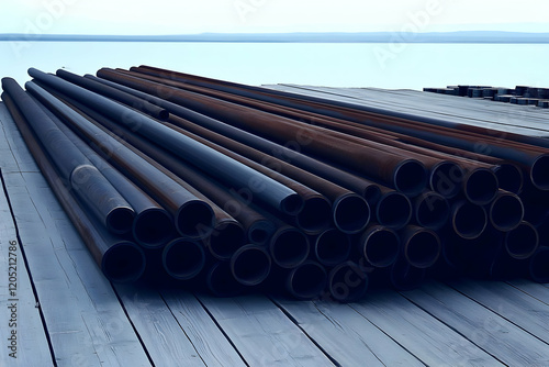 Steel Pipes Stacked on a Wo...
