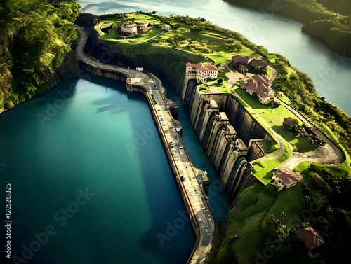 Aerial View of a Dam and Sp...