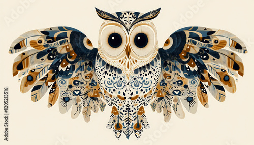 Intricate owl illustration featuring detailed patterns, vibrant colors, and artistic design, perfect for nature-inspired home d?cor enthusiasts. photo
