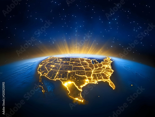 Illuminated Continent at Ni...