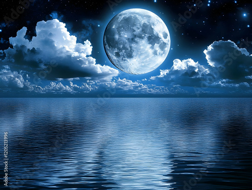 Large Blue Moon Reflects in...