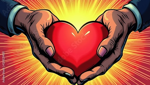  A glowing heart held by two hands, one giving and one receiving, surrounded by gentle, radiating light, symbolizing the reciprocal nature of trust and support.