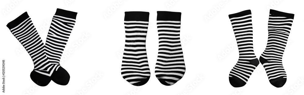 Set of a black and white striped socks isolated on transparent background Set of a black and white striped socks isolated on transparent background