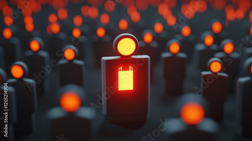 A character with an overcharged battery icon glowing intensely indicating overstimulation at a crowded event. photo