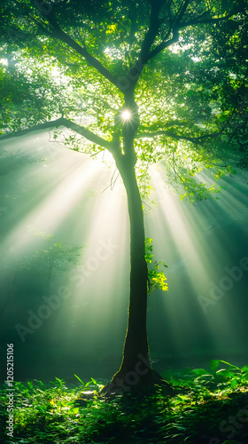 Sunbeams illuminate a lone ...