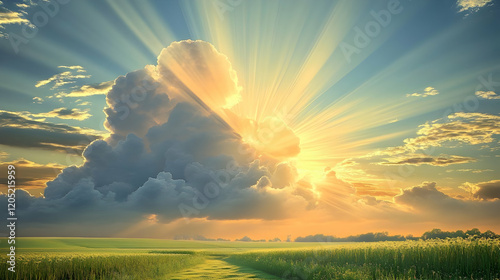 Golden sun rays burst throu...