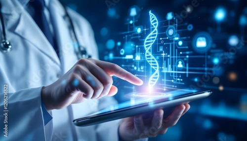 Doctor Using Tablet Shows Dna Genetic Research