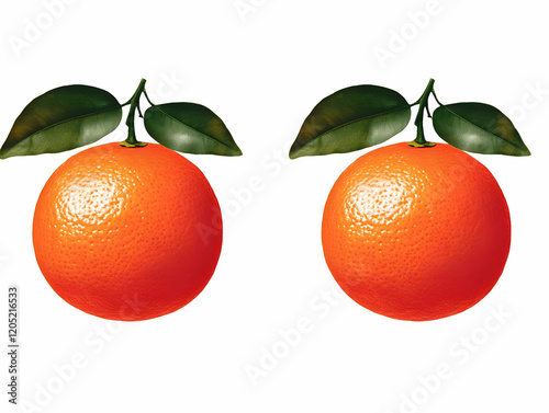 Two Ripe Oranges with Green...