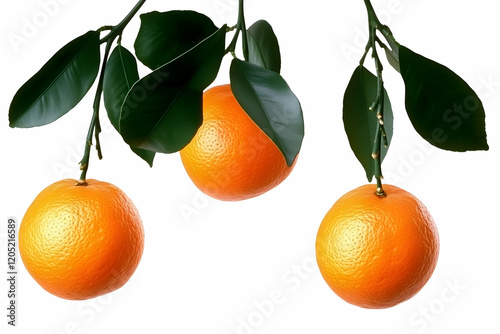 Three Ripe Oranges Hanging ...