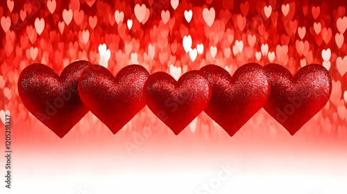 Five Glittery Red Hearts Al...