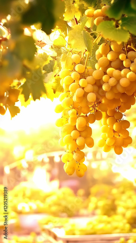 Golden Grapes Hang from Vin...