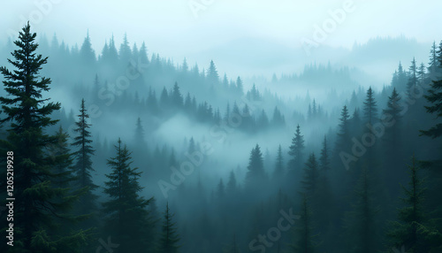 Misty Mountain Forest Landscape Photography