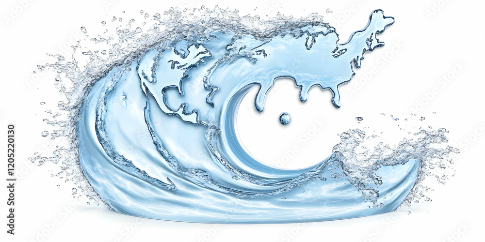 Obraz premium 3D Rendered Illustration of a Splashing Wave of Clear Water Forming a Crescent Shape