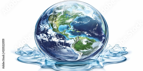 Earth Encased in Water Drop...