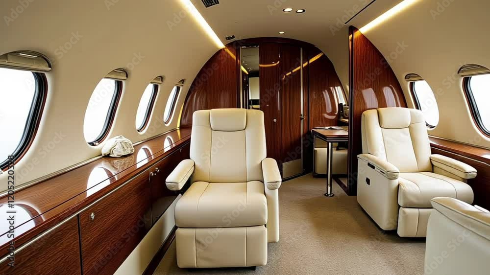 Luxurious private jet interior with premium business class seats for luxury travel