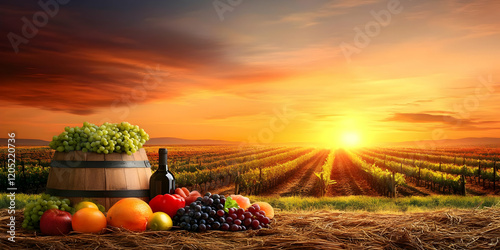 Vineyard Sunset with Wine, ...