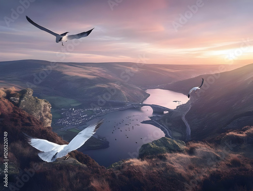 Birds Soar Over a Tranquil ...