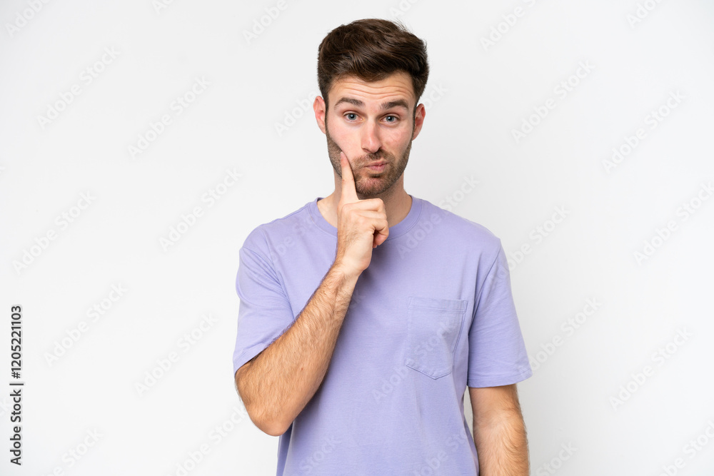 Young caucasian man isolated on white background and thinking Young caucasian man isolated on white background and thinking