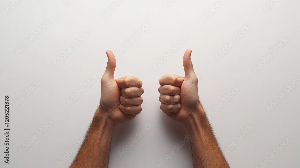 Positive Gesture with Two Thumbs Up on Simple White Background Positive Gesture with Two Thumbs Up on Simple White Background